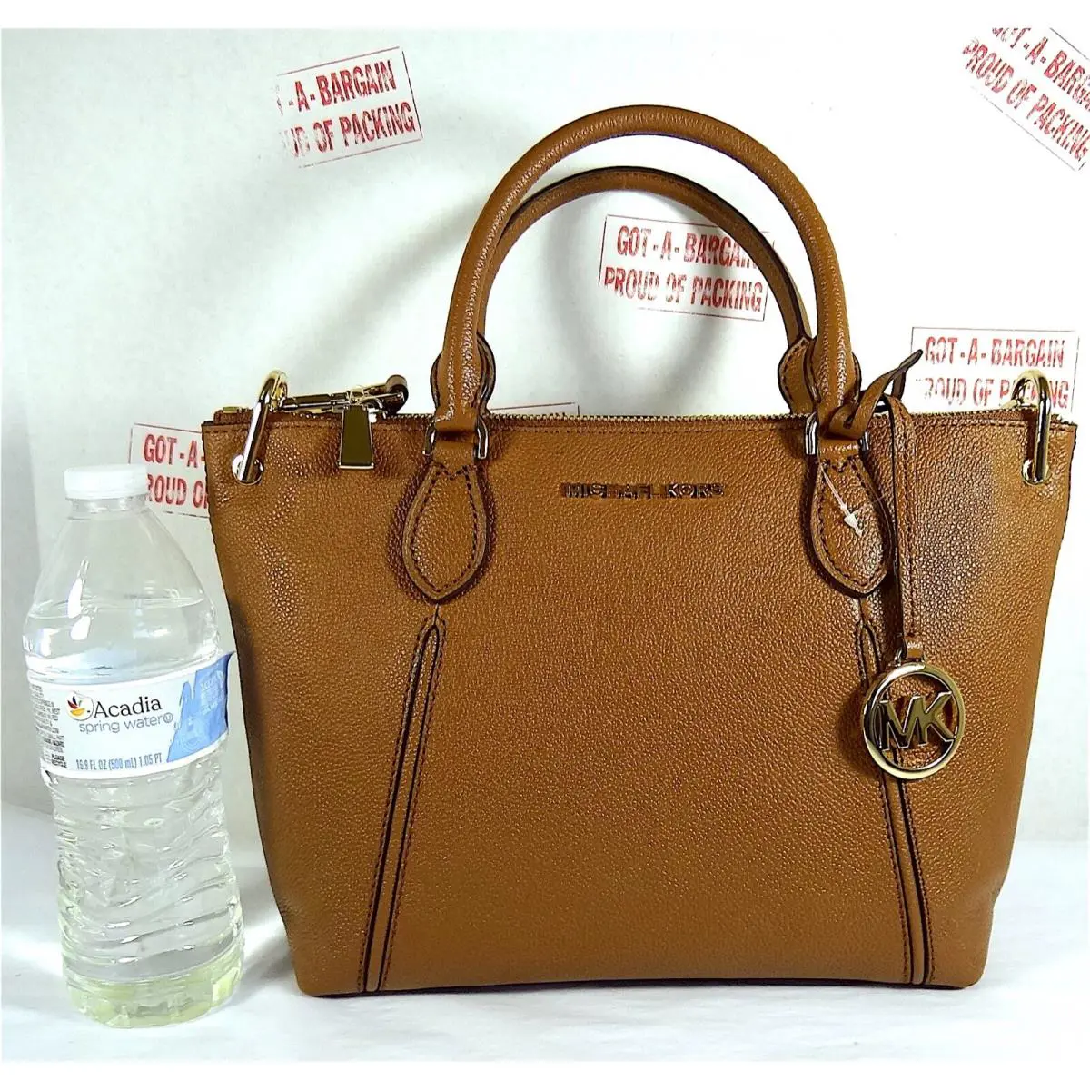 Michael Kors Sierra Medium Luggage Pebbled Leather Satchel Crossbody Bag