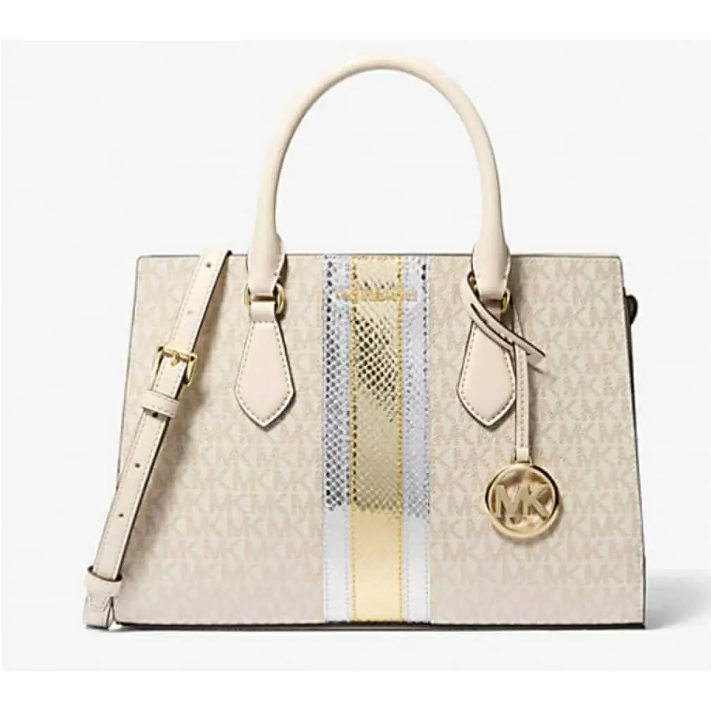 Sheila Medium Signature Logo and Metallic Satchel Bag by Michael Kors