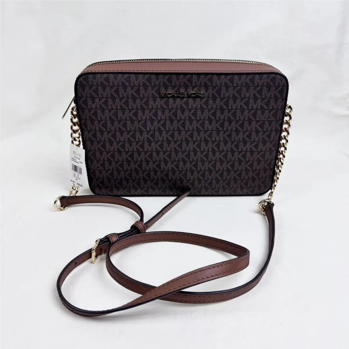 Michael Kors Jet Set Large East West Crossbody Chain Handbag Clutch Brown