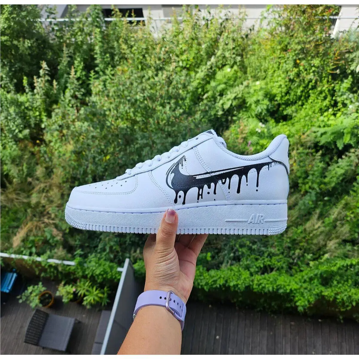 Nike Air Force 1 Low Custom Womens Shoes Black Retro Swoosh Drip Drippy Ink Melting