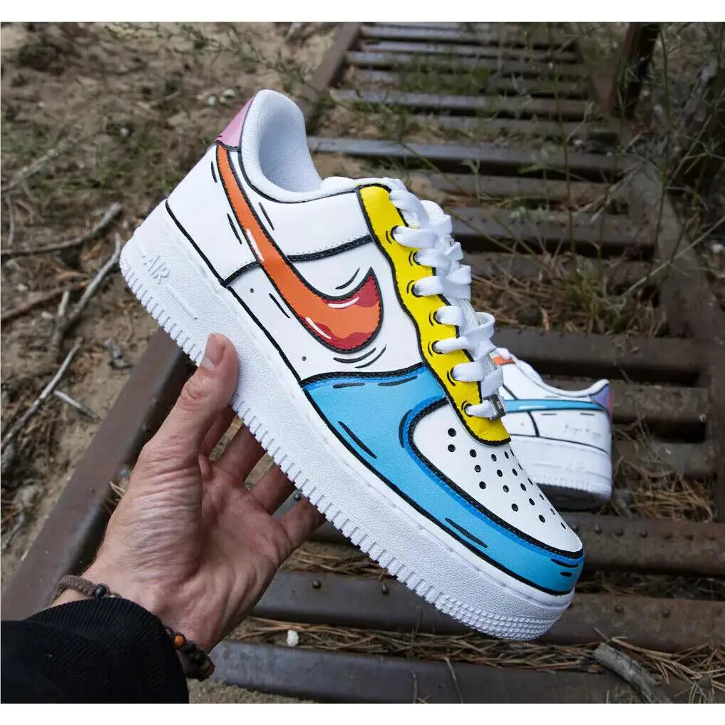 Nike Air Force 1 Custom White Shoes Yellow Red Orange Pink Cartoon Mens Womens Kids