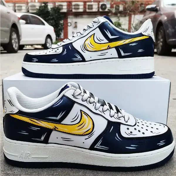 Nike Air Force 1 Custom White Shoes Cartoon Navy Blue Black Yellow Mens Womens