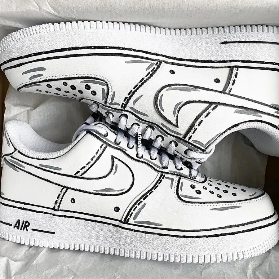 Nike shoes - Nike Air Force 1 - Air Force - DD8959-100 - White, Two Tone: Cartoon Shoes White Black Outline 0