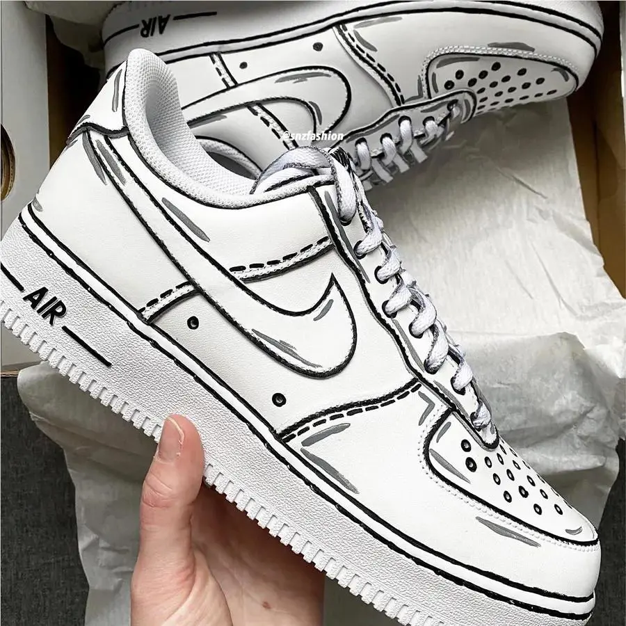 Nike shoes - Nike Air Force 1 - Air Force - DD8959-100 - White, Two Tone: Cartoon Shoes White Black Outline 16