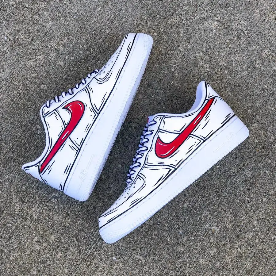 Nike shoes - Nike Air Force 1 - Air Force - CW2288-111 - White, Two Tone: Cartoon Red Swoosh Black Outline 0