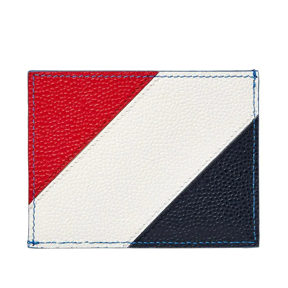 Card Case Diagonal Bold Stripe Blue Pebble Grain Leather by Thom Browne
