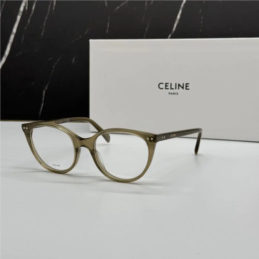CL50068I 093 Celine Women Cat Eye Eyeglasses Khaki Eyewear Celine