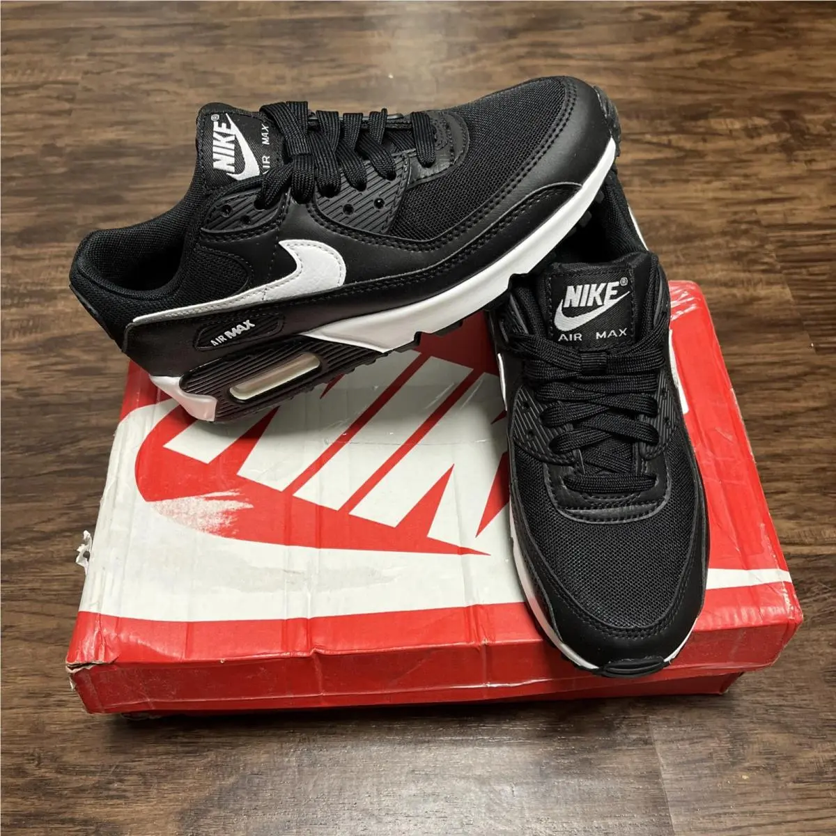 Nike Air Max 90 Black White Leather Sneakers DH8010-002 Women Size 6 - Black