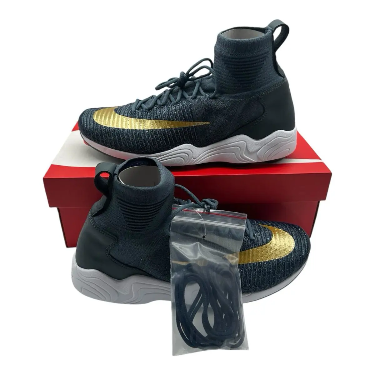 Nike Zoom Mercurial XI FK FC Flyknit Shoes Mens 11 Blue Gold Sneaker 852616-400 - Blue