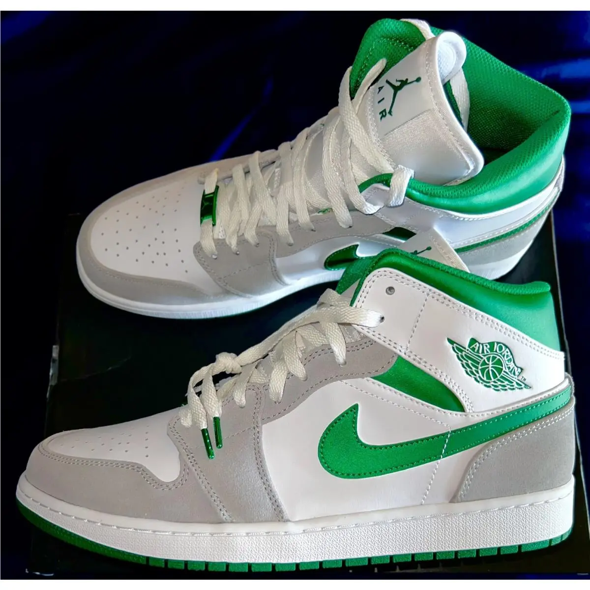 Nike shoes - Air Jordan 1 Mid SE - DC7294-103 - White/Neutral Grey-Lucky Green🍀 1
