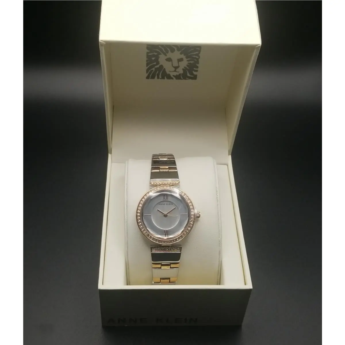 Anne Klein Women`s Crystal Accented Silver Rose Gold-tone Bracelet Watch - JLY05