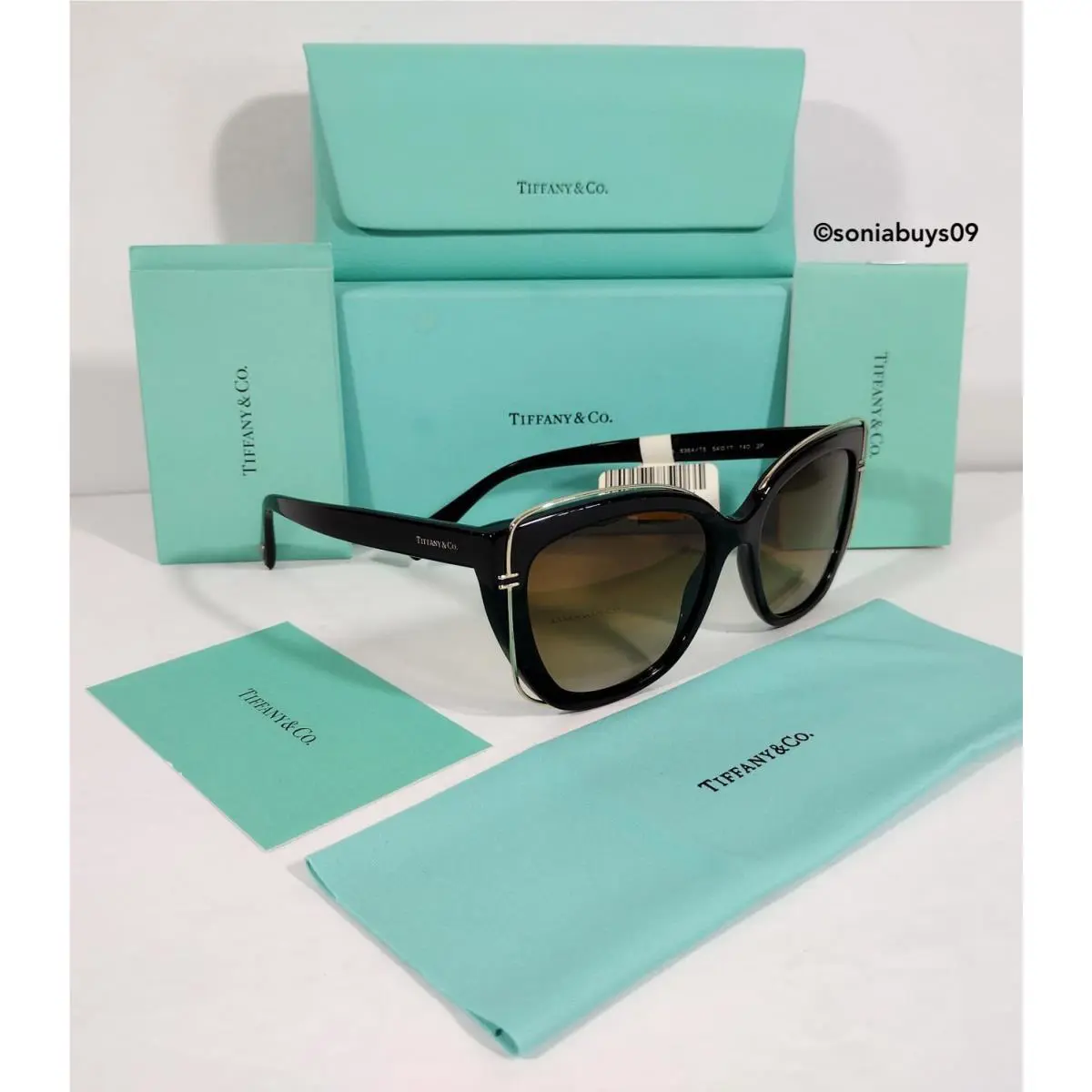 Tiffany Co. Cat Eye Women`s Sunglasses Black Brown Gradient