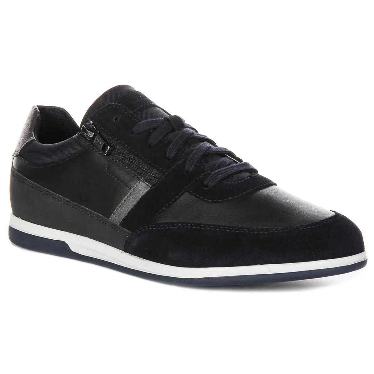 Geox U Renan A Side Zip Lace Up Low Profile Mens Sneaker In Navy US 7 - 13