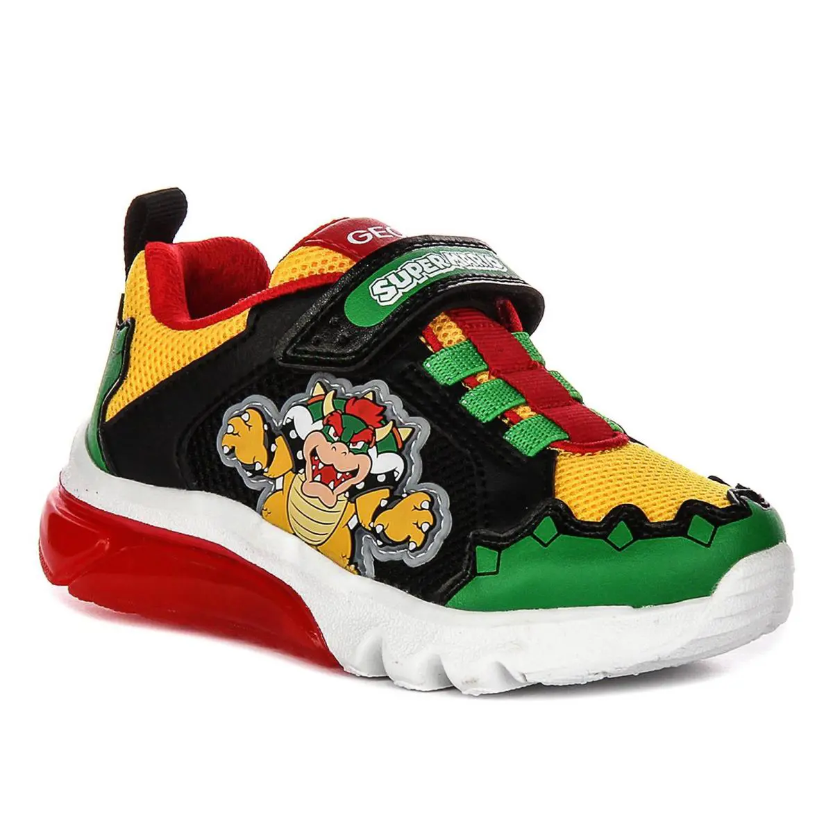 Geox Ciberdrone A Supermario Strap Junior Boys Sneaker In Green Multi US 8 - 13