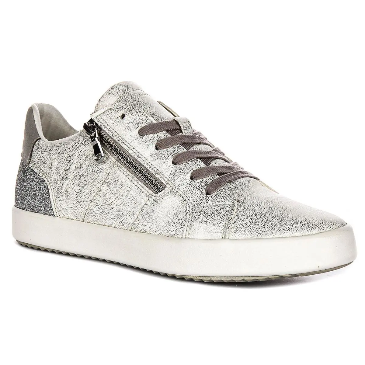 Geox D Bloomie A Box Sole Leather Wedge Womens Sneaker In Silver US 6 - 11