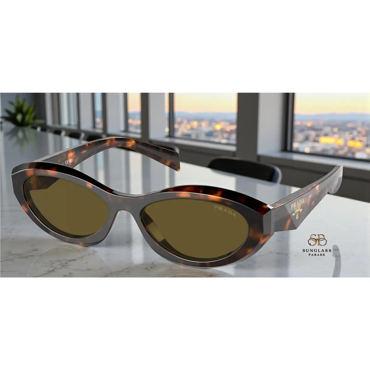 Prada PR 26ZS 14L09Z Sage Honey Tortoise Dark Brown 55 mm Women`s Sunglasses