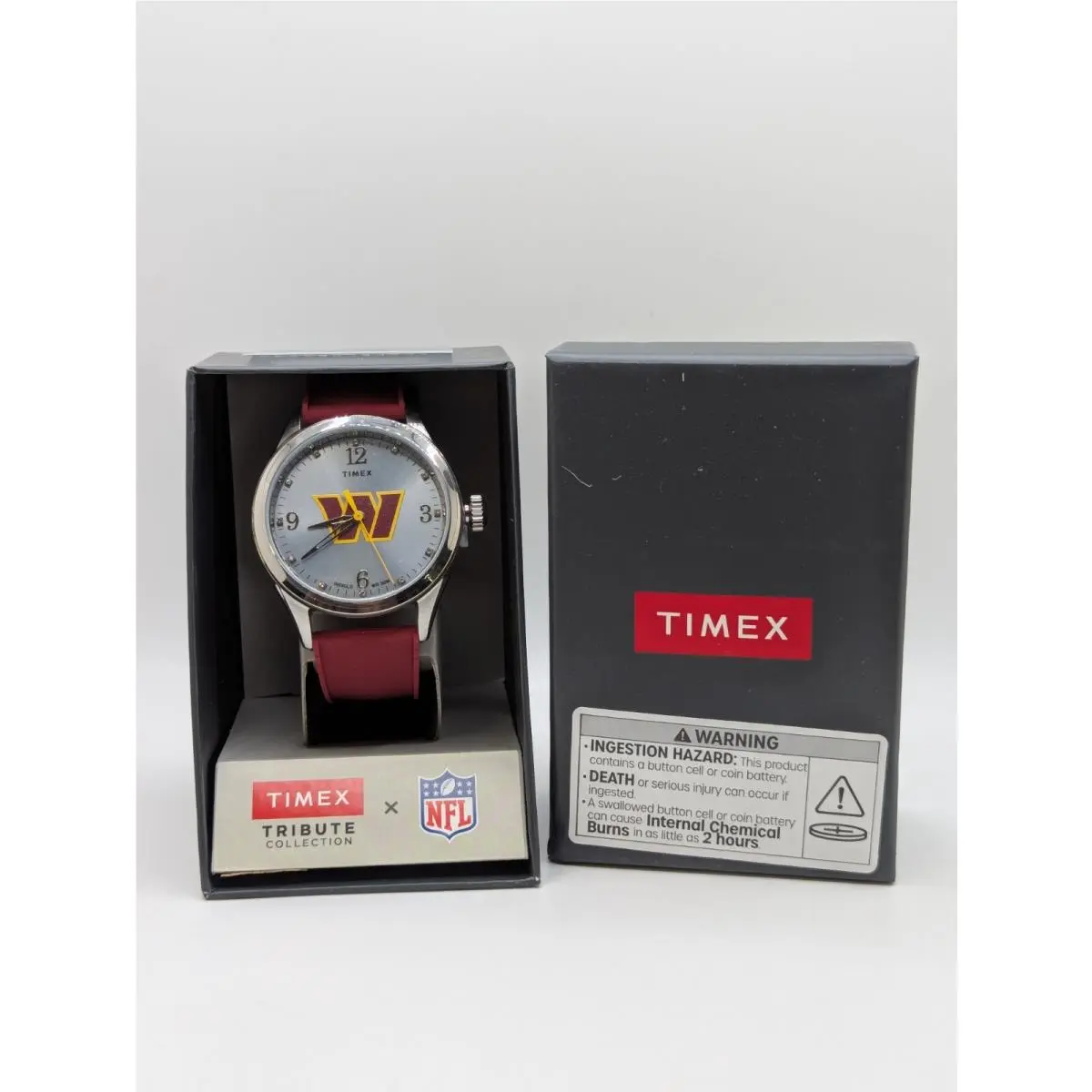 Womens Red Band Silver Dial Nfl Analog Quartz Wristwatch Twzfcomwiyz by Timex