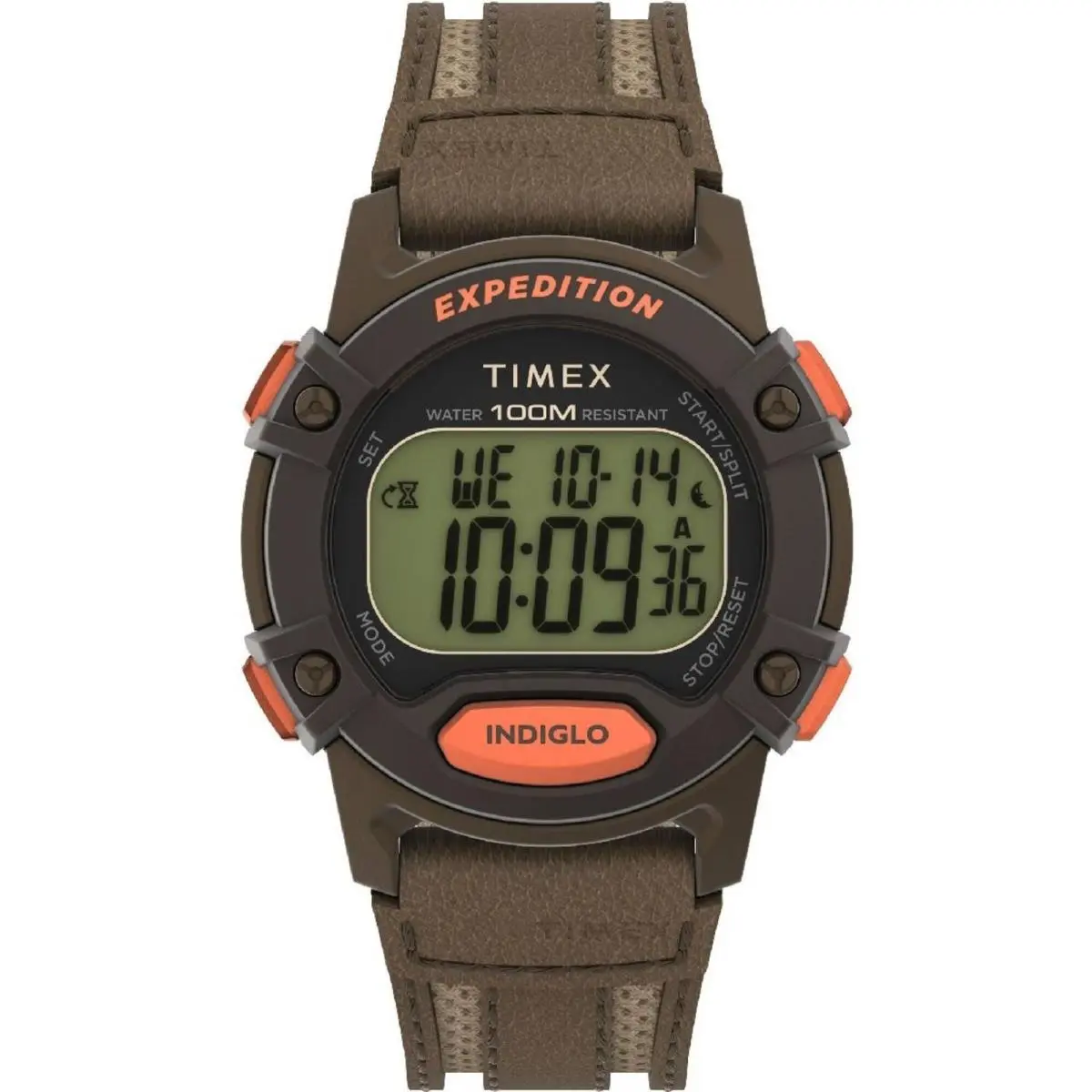 Timex Men`s Watch Expedition CAT5 Digital Dial Brown Leather Strap TW4B30400