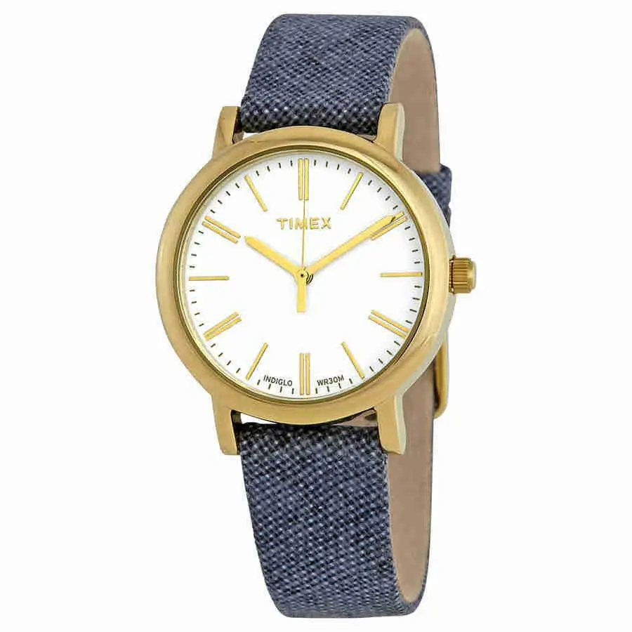 Timex Originals Linen | Women`s Originals Linen Blue Fabric Strap Minimal Dial Watch TW2P63800 - Dial: White, Band: Blue