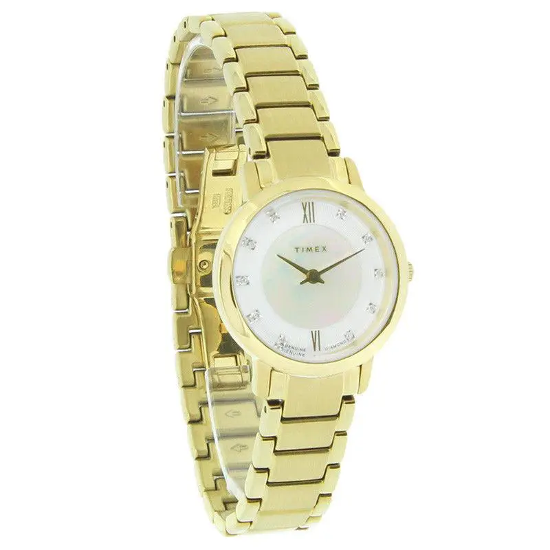 Timex T2P421 Women`s Classic Dress Diamond Mop Gold-tone Bracelet Quartz Watch - Dial: Mother of Pearl, Band: Gold