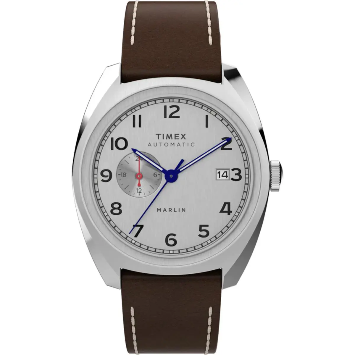 Timex Men`s Watch Marlin Automatic Silver Dial Brown Leather Strap TW2V62000 - Dial: Silver, Band: Brown