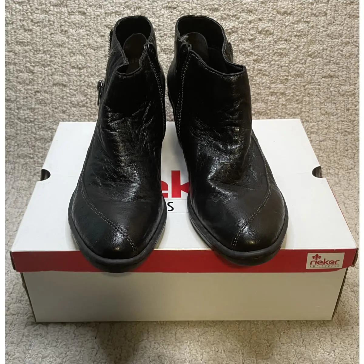 Rieker Black Leather Rebecca Ankle Boots 41 10 Zip Trim