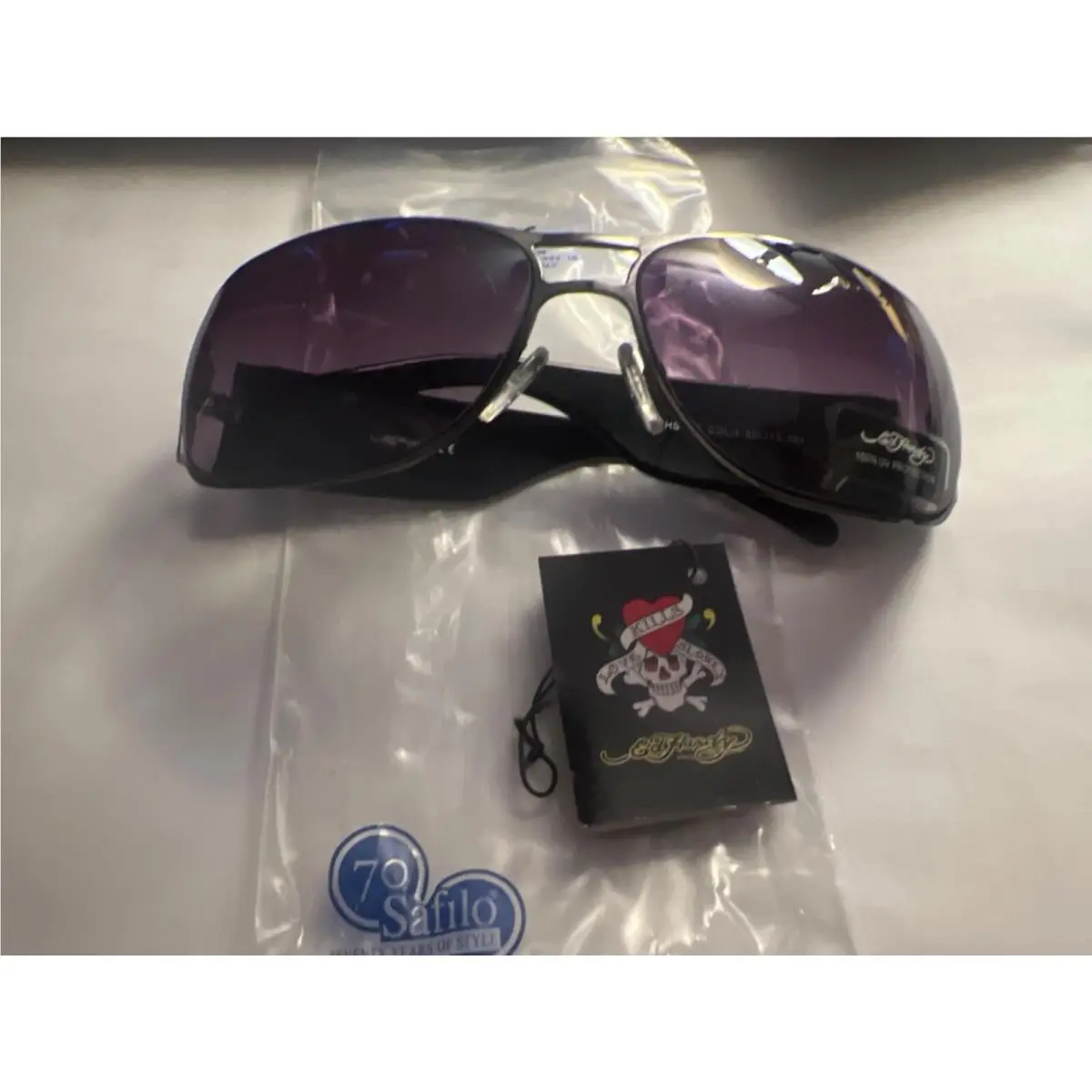 Ed Hardy Winner Take All Dice Gunmetal Vtg Purple Tattoo Eyewear EHS-037