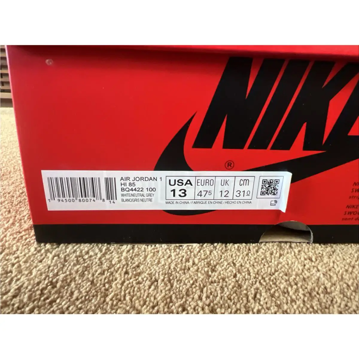 Nike shoes - Nike Air Jordan 1 - Air - BQ4422-100 - Grey 10