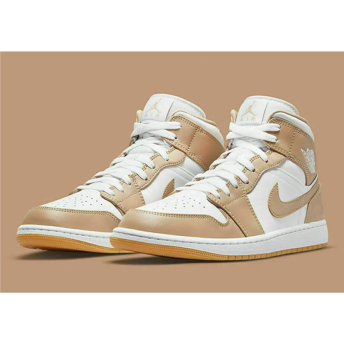 Nike Air Jordan 1 Mid Men`s Size 9 Hemp/white-gum Yellow 554724-271