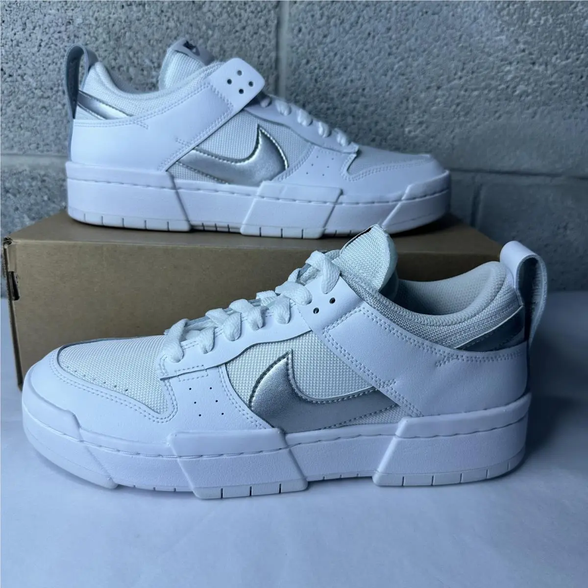 Nike Dunk Low Disrupt Triple White Silver Women`s Sz 12 Men`s 10.5 DJ6226-100