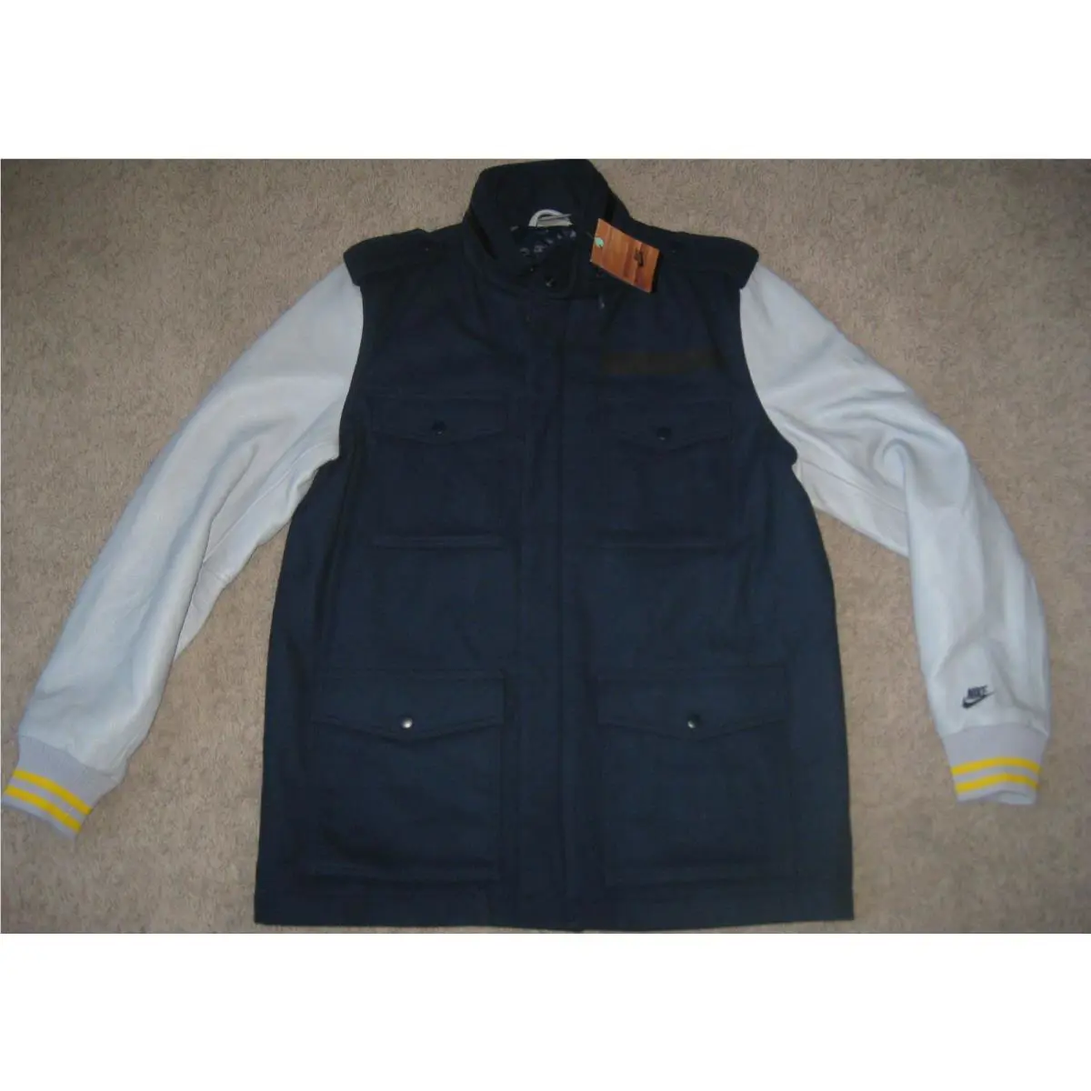 Nike M 65 Sportswear Nsw Mens Leather Wool Destroyer Sample Jacket Coat Blue Nos