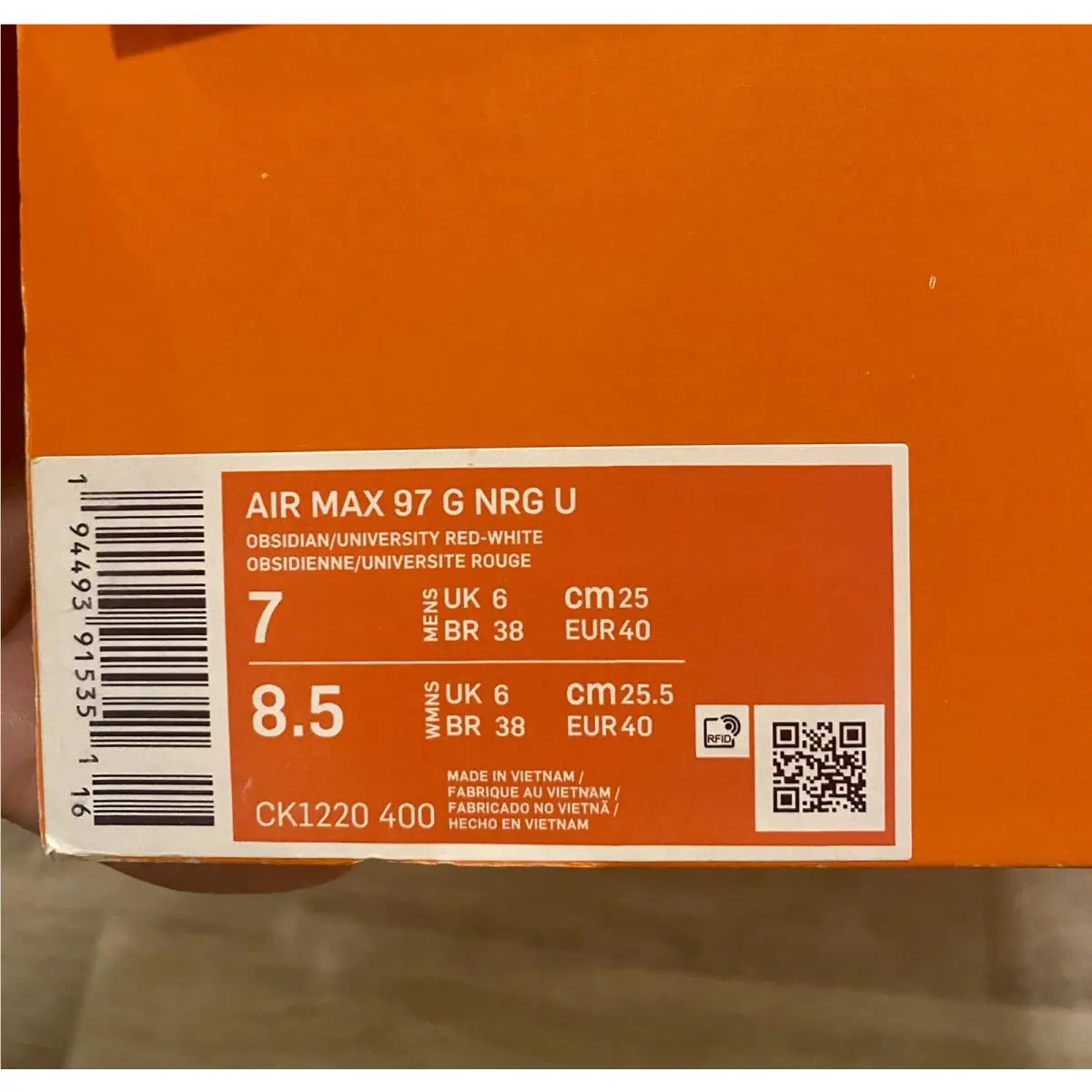 Nike shoes - Nike Air Max 97 G NRG - CK1220-400 - Obsidian-University Red-White (UPC: 194493915351) 10