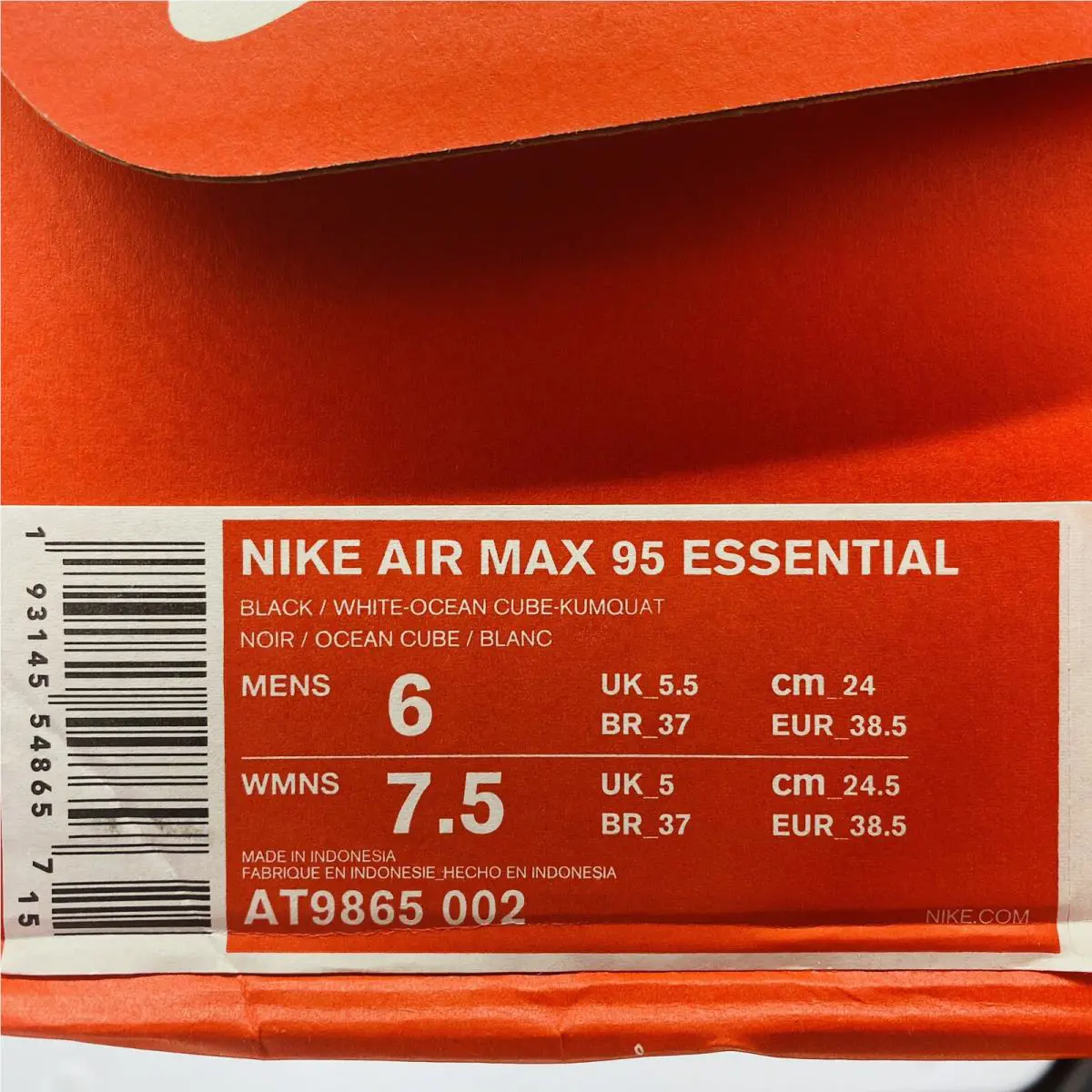 Nike shoes - 95 Air Max Essential - Air Max Essential - AT9865 002 - Black/White/Ocean Cube/Kumquat, Manufacturer: Black/White/Ocean Cube/Kumquat 5