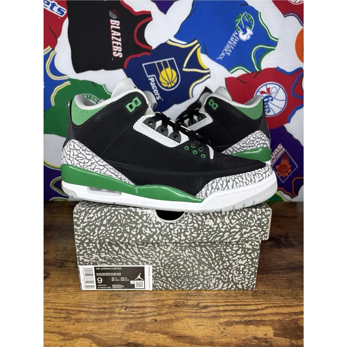 Nike Air Jordan Retro 3 Pine Green Sz 9 CT8532-030 OG DS Sneakers Blk