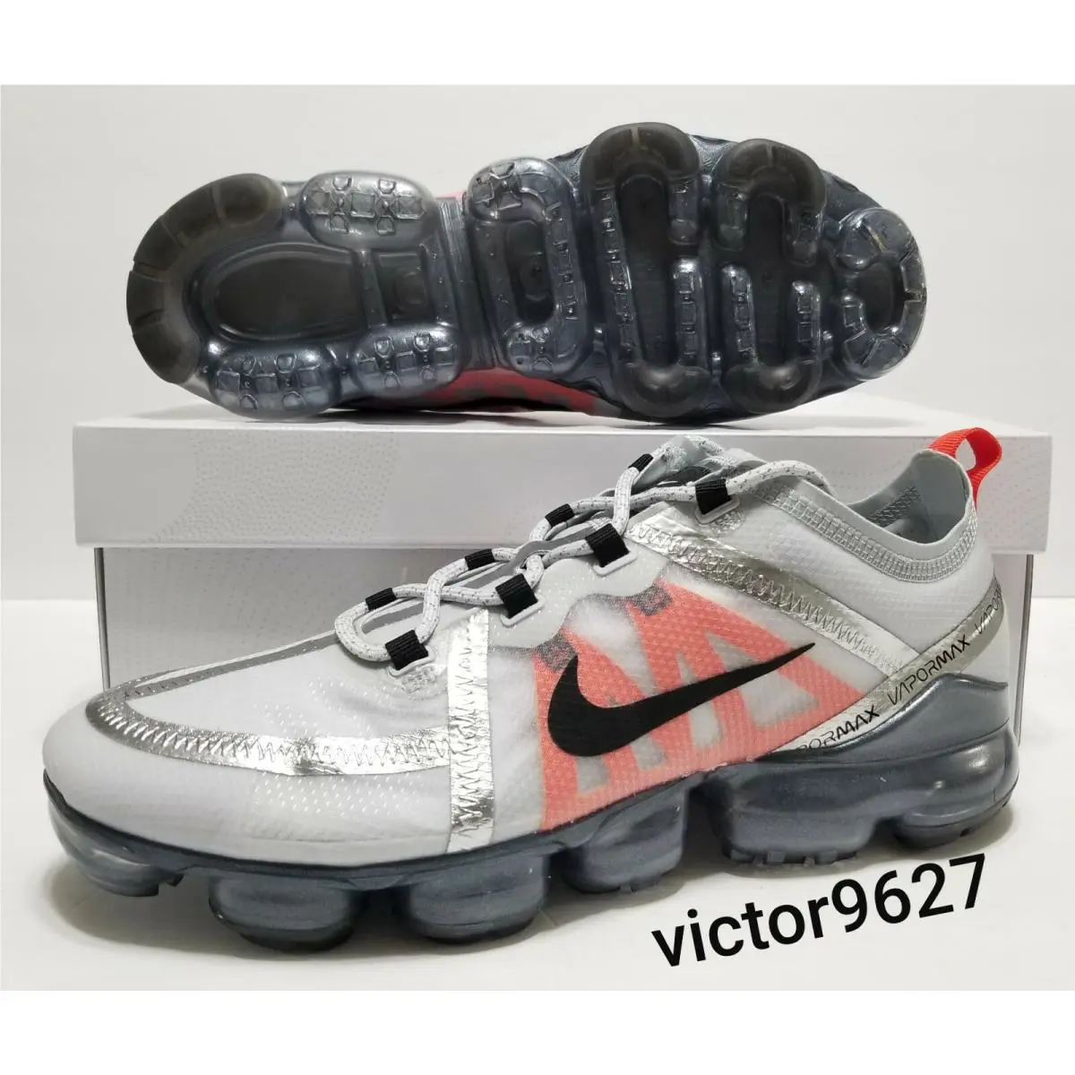 Nike shoes - Nike Air VaporMax 2019 Pure Platinum - AR6631 003 - Pure Platinum/Black/White/Orange (UPC: 886736118192) 0