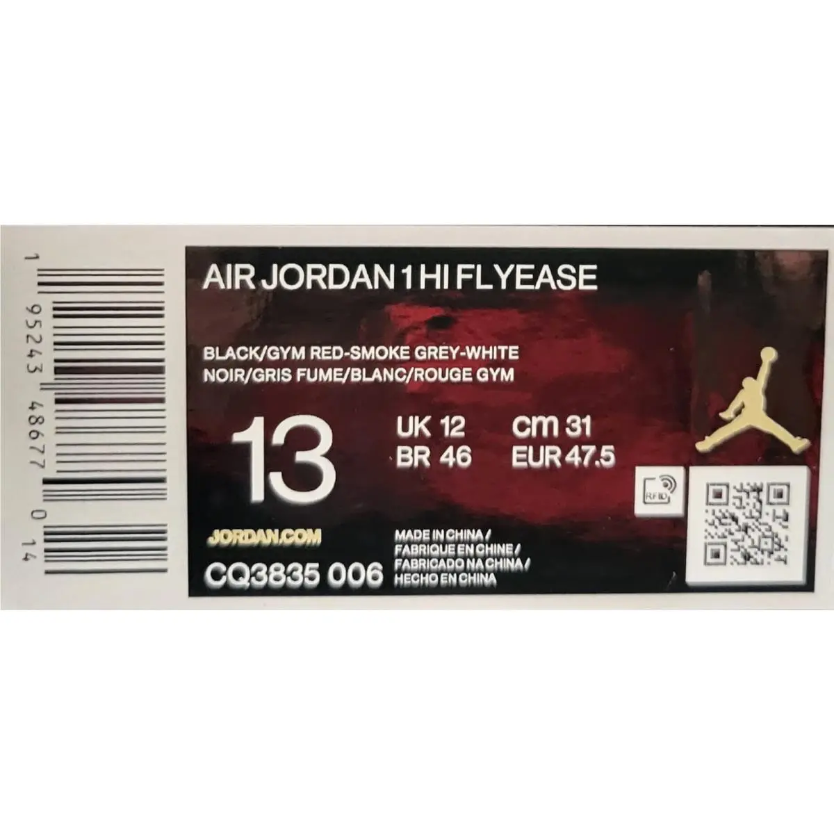 Nike shoes - Air Jordan 1 - Air - CQ3835-006 - Black smoke grey gym red (UPC: 195243486770) 9