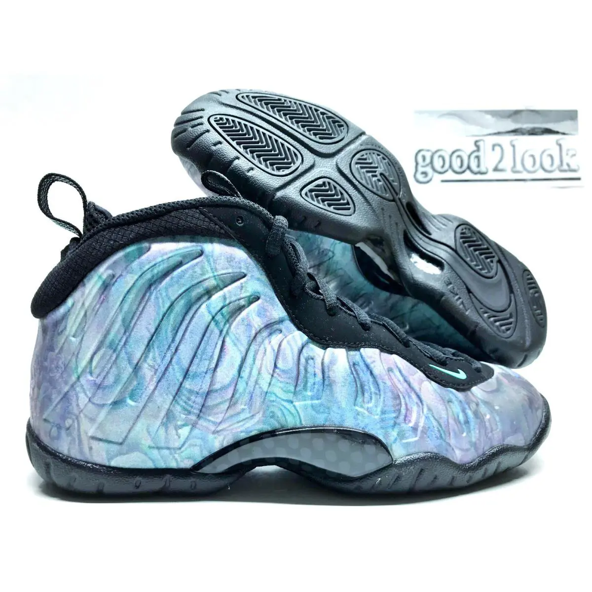 Nike Little Posite One Prm GS Black/aurora Green Size 5Y/WOMEN 6.5 AO8037-009