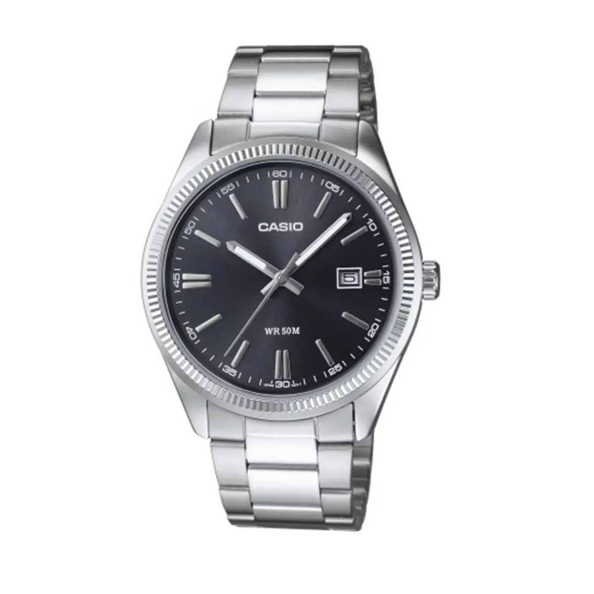Casio MTP1302D-1A1 Men`s Vintage Stainless Steel Black Dial Watch - Silver, Dial: Black, Band: Silver