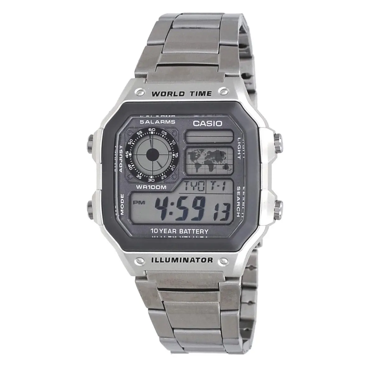AE1200WHD-7AV Men`s Stainless Steel World Time 5 Alarms Chronograph Watch by Casio