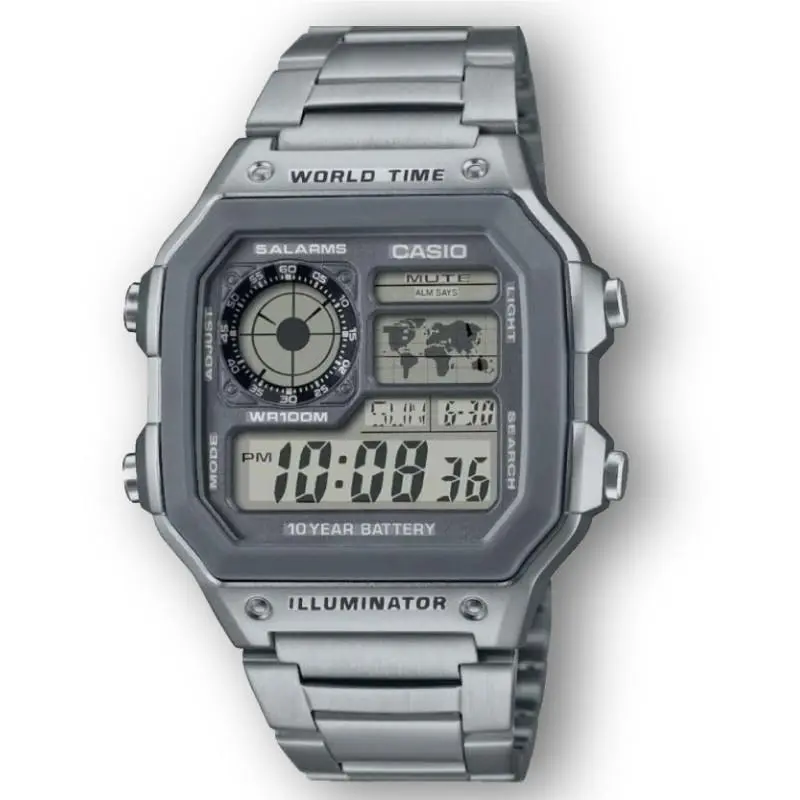 AE-1200WHD-7AV Digital Sport Watch Steel WR100 World Time Alarm Chrono by Casio