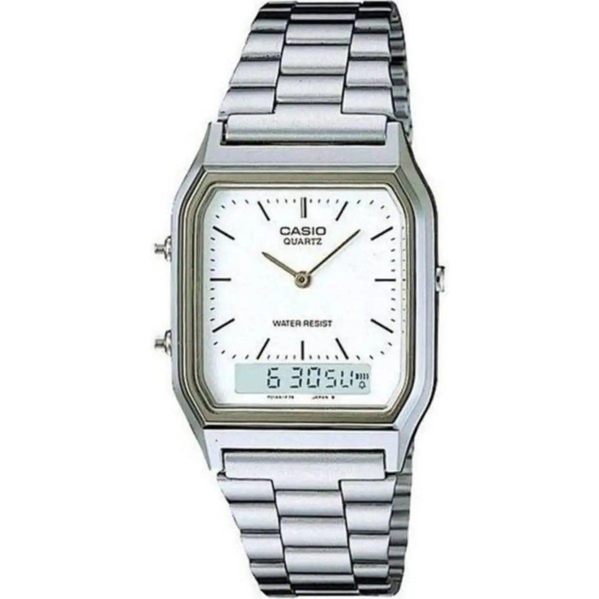 Casio AQ230A-7DM Men`s Ani-digi Stainless Steel White Dial Watch