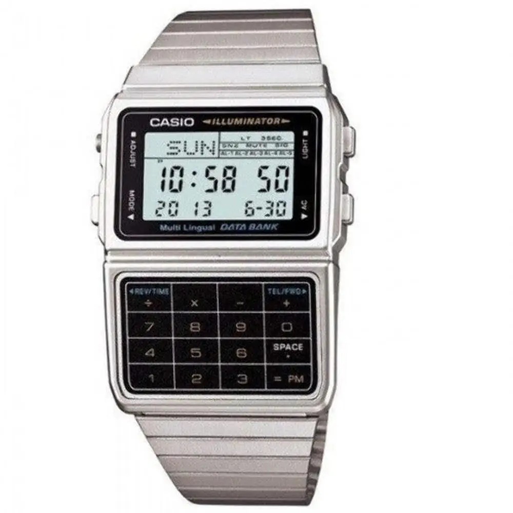 Casio Databank Silver Tone Retro Unisex Digital Calculator Watch DBC-611-1 - Silver, Dial: Grey, Band: Silver