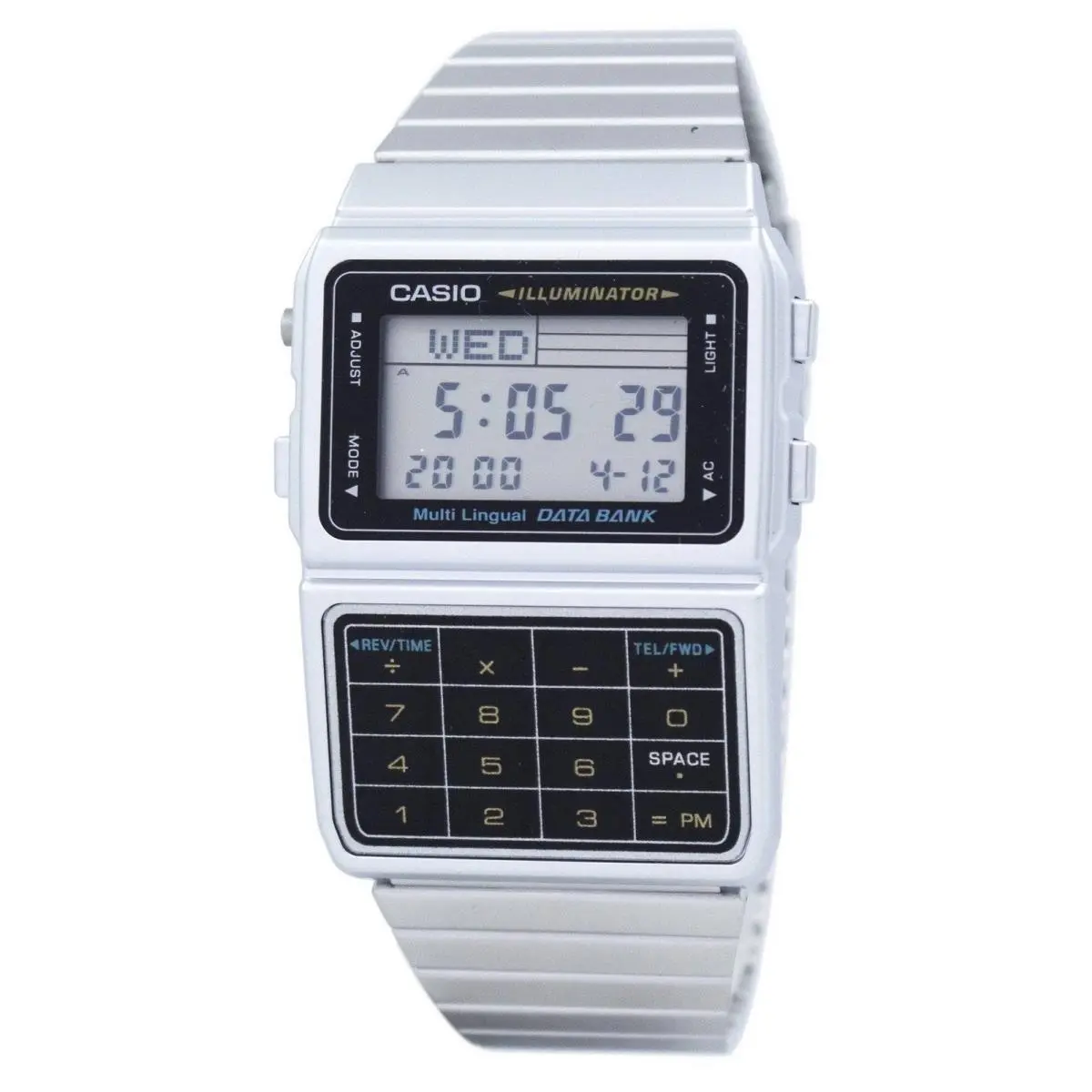 Casio Digital Stainless Steel Data Bank Multi-lingual DBC-611-1DF Men`s Watch - Dial: Silver, Band: Silver, Bezel: No Bezel