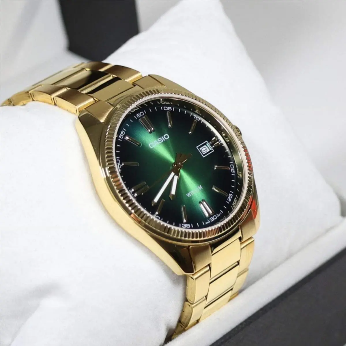 Casio Men`s Vintage Green Dial Gold Tone Stainless Steel Watch MTP-1302PGC-3AVEF