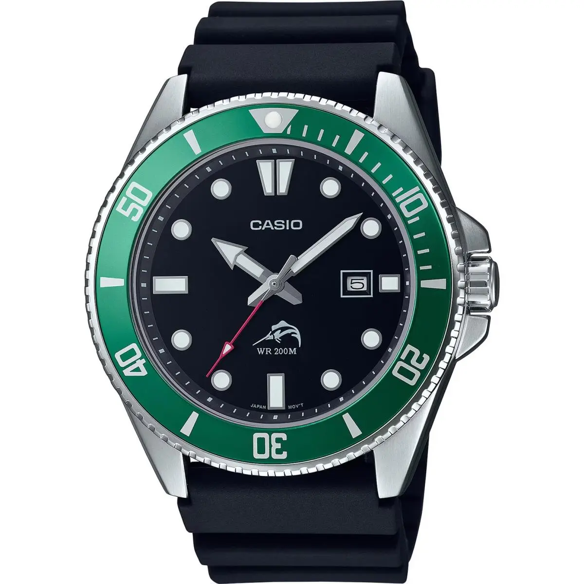 Casio Men`s Stainless Steel Black/green Quartz Sport Watch with Resin Strap - Dial: Black, Band: Black, Bezel: Silver
