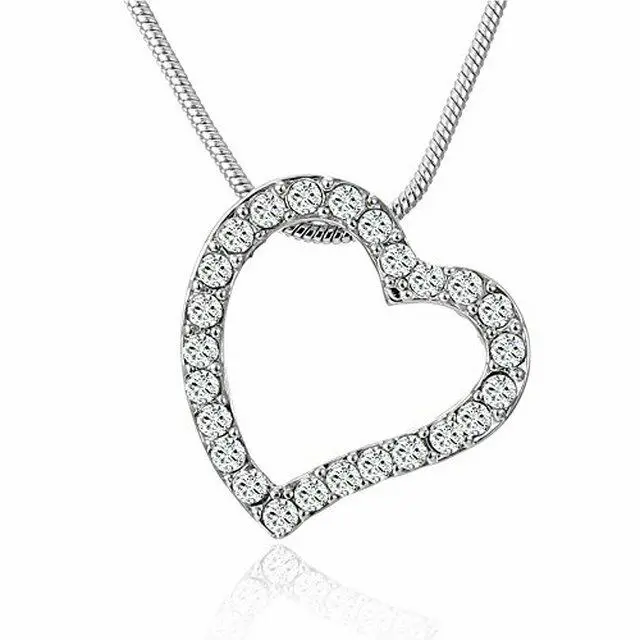 Crystals From Swarovski Open Heart Necklace Sterling Silver Overlay 18 Inch
