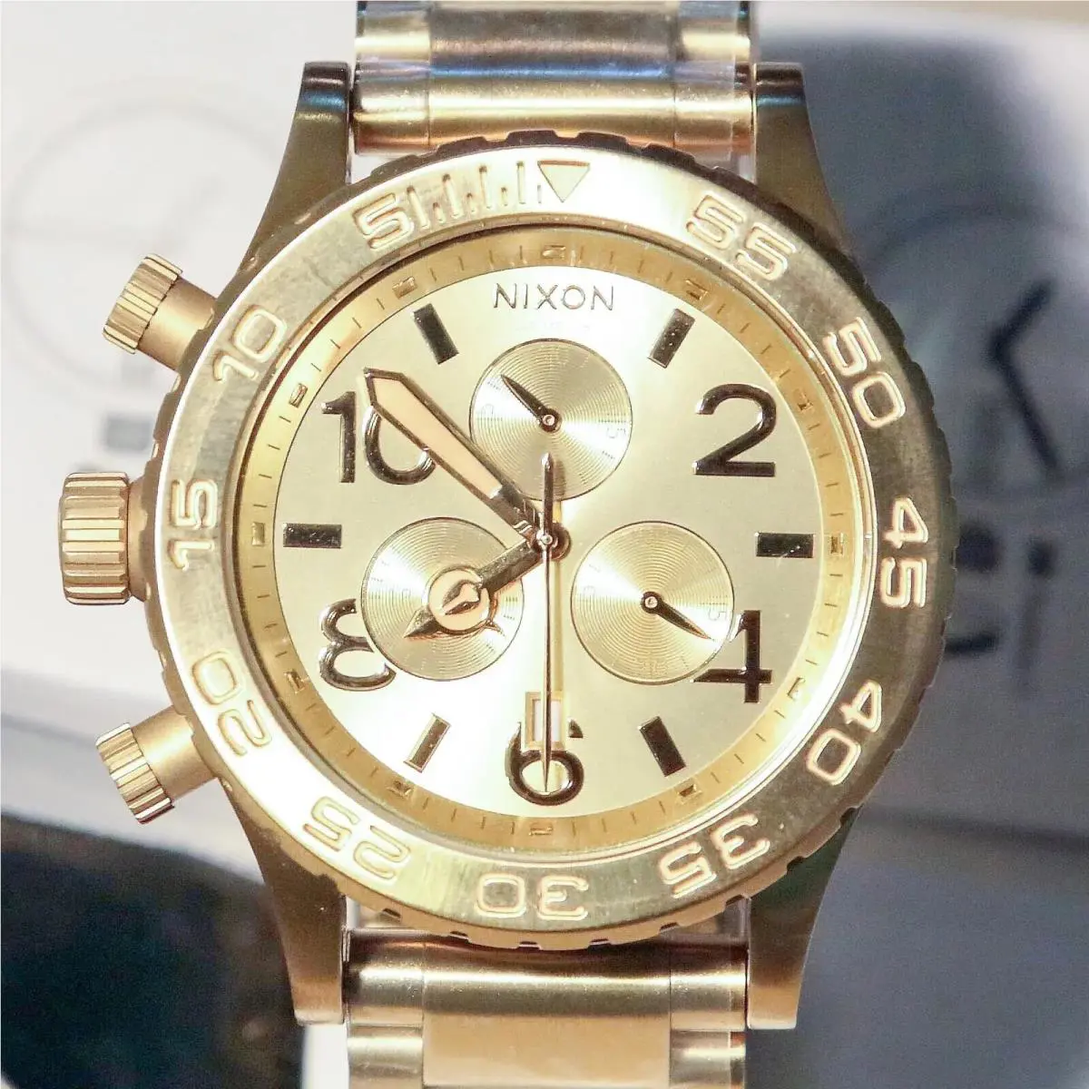 US Nixon 42-20 Men His Hers Watch Chrono Gold A037-502 Gift Nice