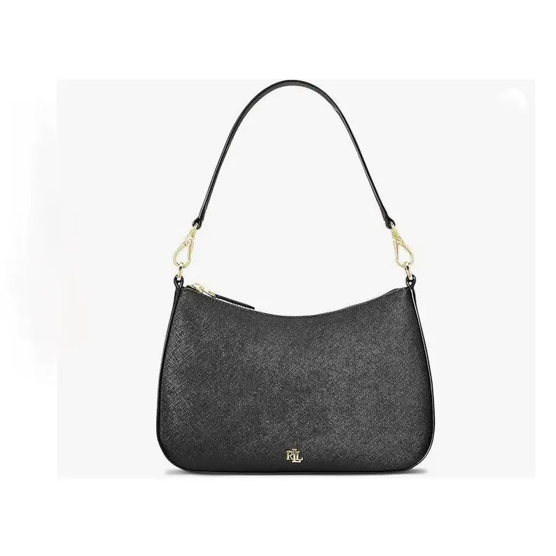 Ralph Lauren Danni Crossgrain Leather Shoulder Crossbody Black - Handle/Strap: Black, Hardware: Gold, Exterior: Black/Holiday Tartan Plaid Trim