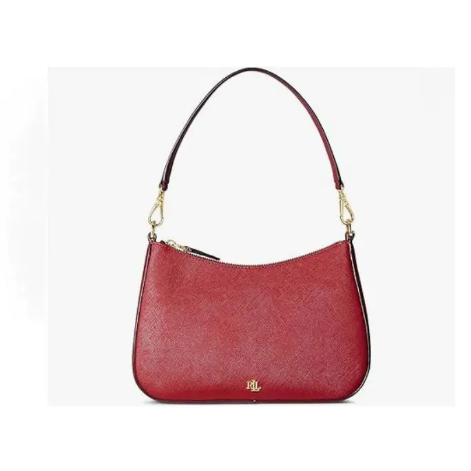 Ralph Lauren Danni Crossgrain Leather Shoulder Crossbody Red/gold