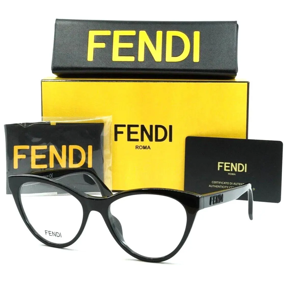 Fendi FE 50024I 001 Oversized Polished Black Authentc Eyeglasses Frame 52-18